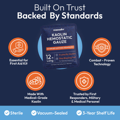 NozeCalm Kaolin Hemostatic Gauze — medical-grade Kaolin natural clotting mineral
