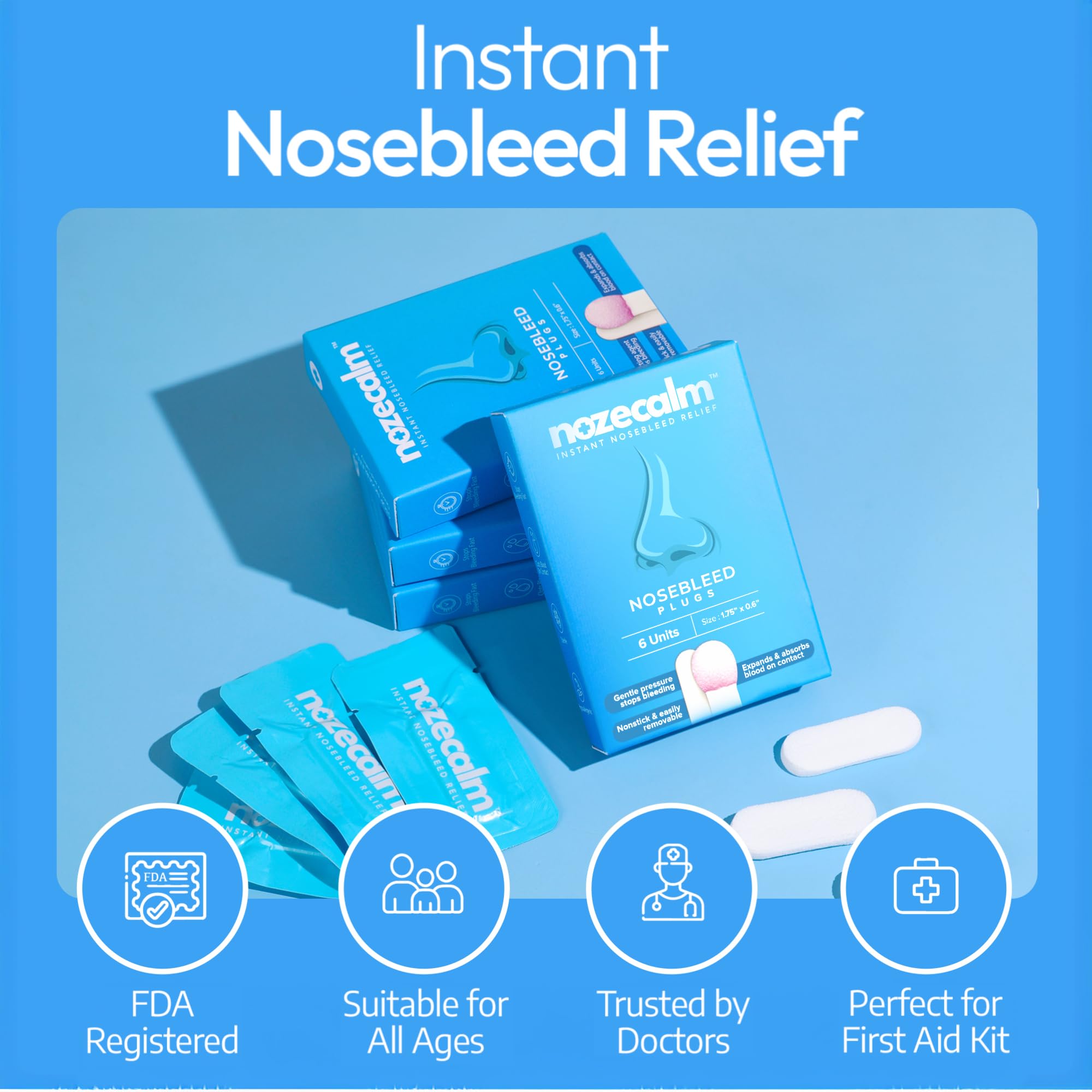 NozeCalm Natural Nosebleed Stopper - Non-Stick Nasal Plugs for Instant Relief