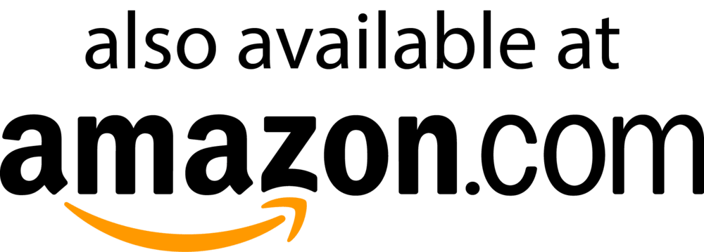 Text 'also available at amazon.com' with Amazon logo on a green background